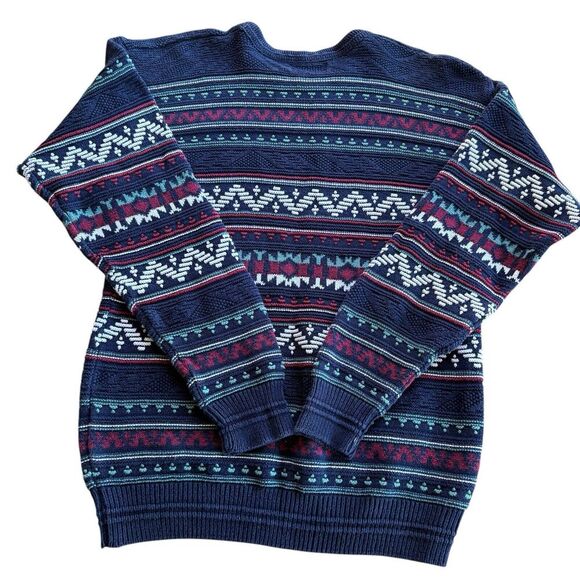 Vintage Jantzen Geo Striped Acrylic Sweater Size M Crewneck Grandpa Dad Preppy - Picture 8 of 8